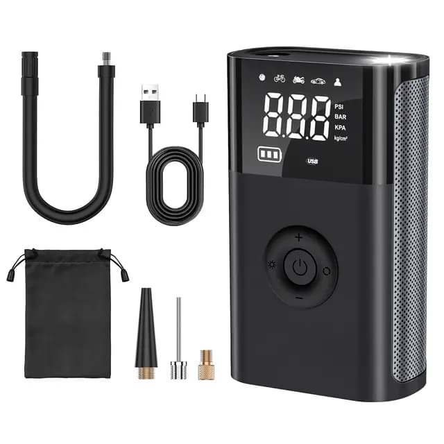 CARSUN Compresor Aire Portatil,150PSI Compresor Aire Coche,Batería Recargable Mini Inflador Ruedas Coche con Manómetro,Inflador Electrico para Coches, Motos, Bicicletas, Anillo de Natación, Etc.