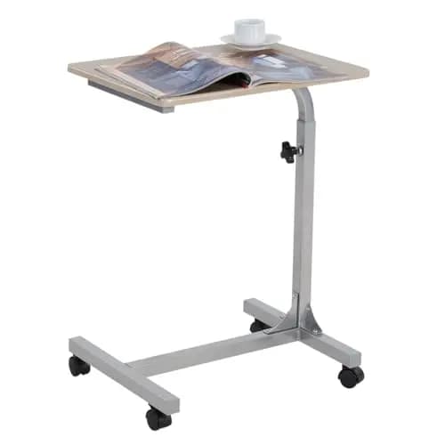 MEUBLE COSY Mesa Auxiliar para Ordenador Altura Ajustable Escritorio Laptop Móvil con 4 Ruedas Mesita de Noche para Cama y Sofá, Roble