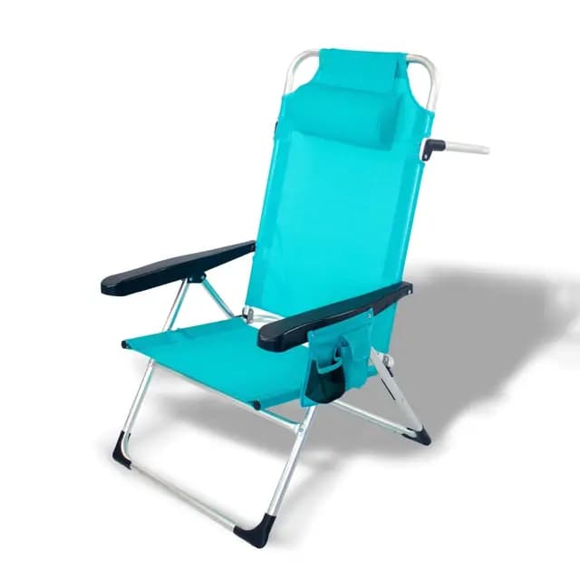 Pincho Silla Playa Plegable, Sillon Alto con Cojín, Reclinable, Altura del Asiento 29,5 cm, Asa de Transporte, Bolsillo para Movil y Bebida Textileno Resistente, Jardin, Camping, Hamaca (Turquesa, 1)