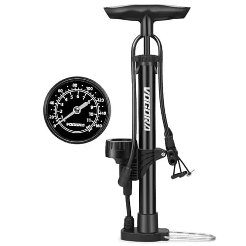 VOGORA Bomba de bicicleta con manómetro, bomba de bicicleta con válvulas Presta y Schrader, bomba de bicicleta para todas las bicicletas, bomba de pie para neumáticos de coche, bicicletas de montaña y