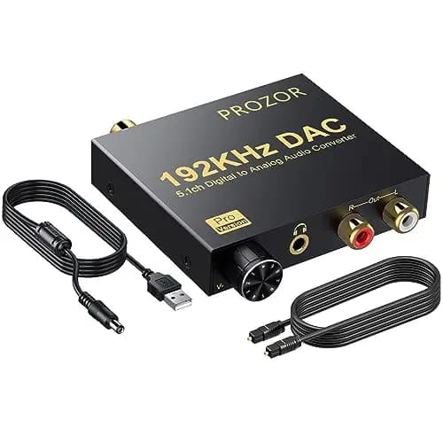 PROZOR Convertidor DAC 192kHz Soporte 5.1CH Convertidor Óptico a RCA con Volumen Ajustable Óptico Digital Toslink a RCA Analógico L/R Convertidor de 3,5 mm para HDTV Blu-ray DVD PS3 PS4