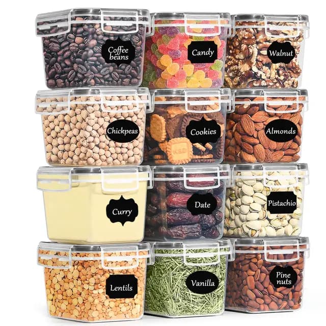 GoMaihe Botes Cocina Almacenaje Juego de 12 Piezas (800ML), Recipientes Herméticos para Alimentos, Botes Cocina para Almacenar Azúcar, Aperitivos, Frutos de cáscara