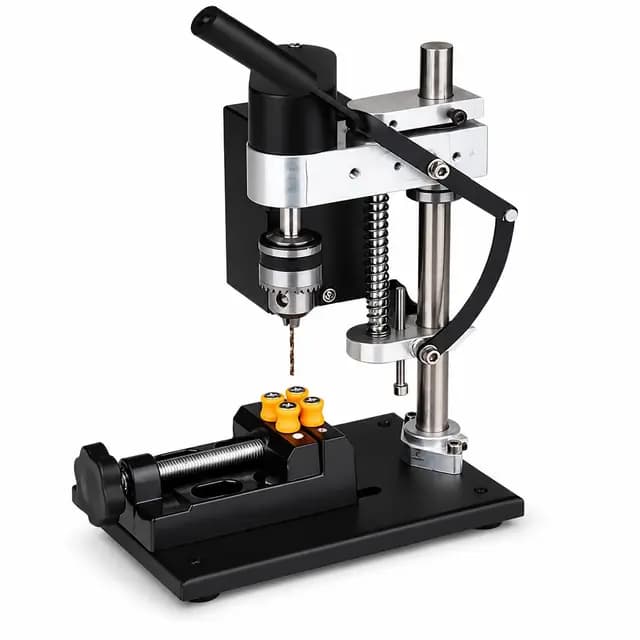 VOBOR Mini Taladro Columna, Ajuste Altura de 50mm, 200W Taladro de Banco Eléctrico Ajustable de 7 Velocidades, Taladro de Prensa Vertical para Taladrado Directo de Metal, Madera