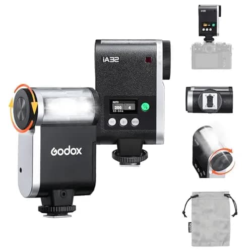 GODOX iA32 Mini Flash de Cámara, Flash de Zapatos Calientes con Salida de Potencia de 8 Niveles, 490 Flashes de Potencia Completa, Control óptico S1/S2, Zapata de Contacto único