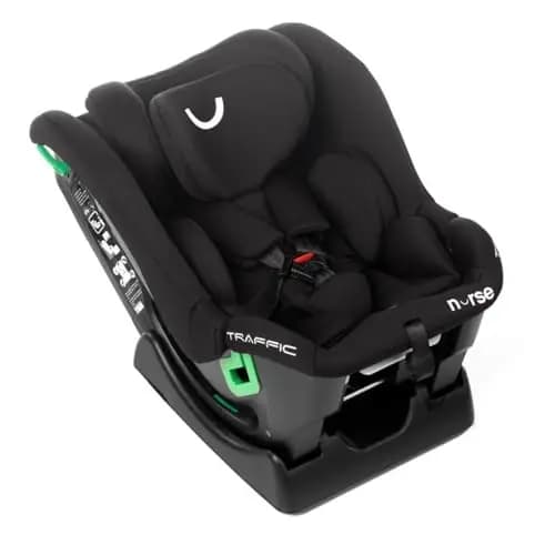 Nurse Traffic Silla de Coche i-Size 40-150 cm, 0-12 Años, Sin Isofix, Contramarcha, Reclinable, con Reductor, Instalación con Cinturón, Negro