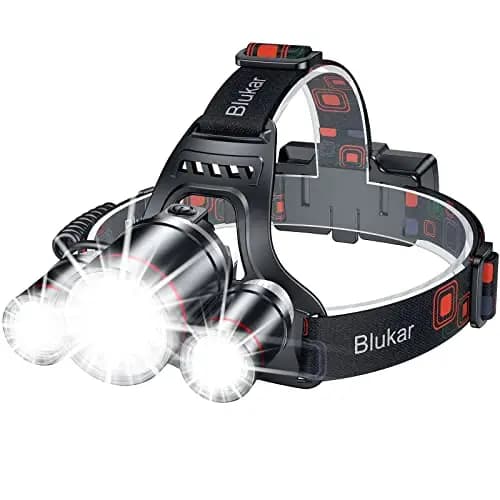 Blukar Linterna Frontal Led Recargable, 8000L Superbrillante Impermeable Linterna Cabeza con Roja y 5 Modos de Luz, IPX6 Resistente al Agua, 90° Ajustable para camping, reparaciones, emergencias etc