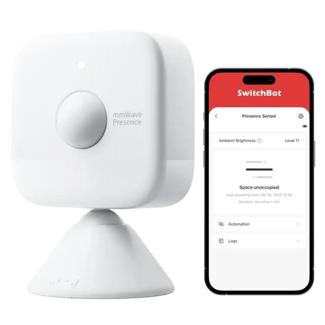 SwitchBot Sensor de Movimiento Inteligente de Radar mmWave, Sensor de Presencia Bluetooth con detección dinámica, Funciona con Alexa, HomeKit y Apple Home a través de Hub