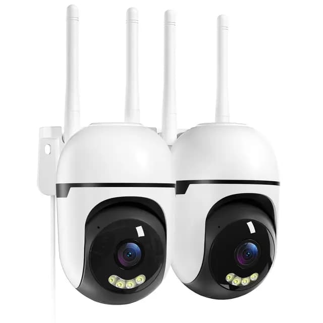 Camara Vigilancia WiFi Exterior 2K Camaras IP Vigilancia Domicilio 360° con Visión Nocturna en Color, IP66, Seguimiento Automático, Alerta de Movimiento, 24/7 Grabación en Tarjeta SD, 2Pcs