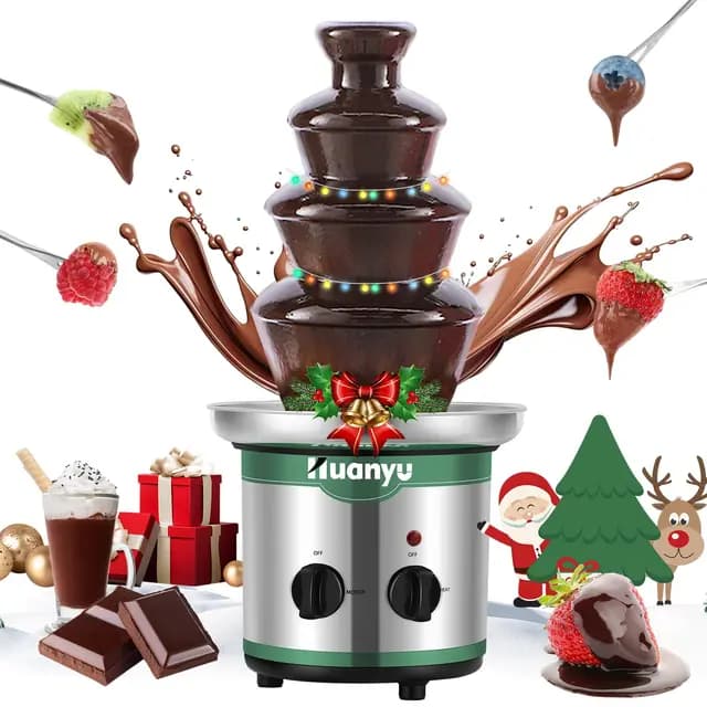 Huanyu Fuente de Chocolate de 4 niveles Grandes Juegos de Fondue para Chocolate Fuente de Chocolate Eléctrica Máquina de Chocolate Juego de Fondue de Chocolate para Fiesta Boda y Cumpleaños