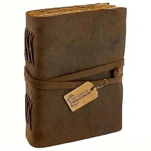 moonster® Cuaderno Cuero, 240 Páginas de Papel de Algodón sin Madera con Bordes Irregulares – Cuaderno de Notas – Diario Vintage Hecho a Mano – Diario Personal Estilo Antiguo 20x15cm