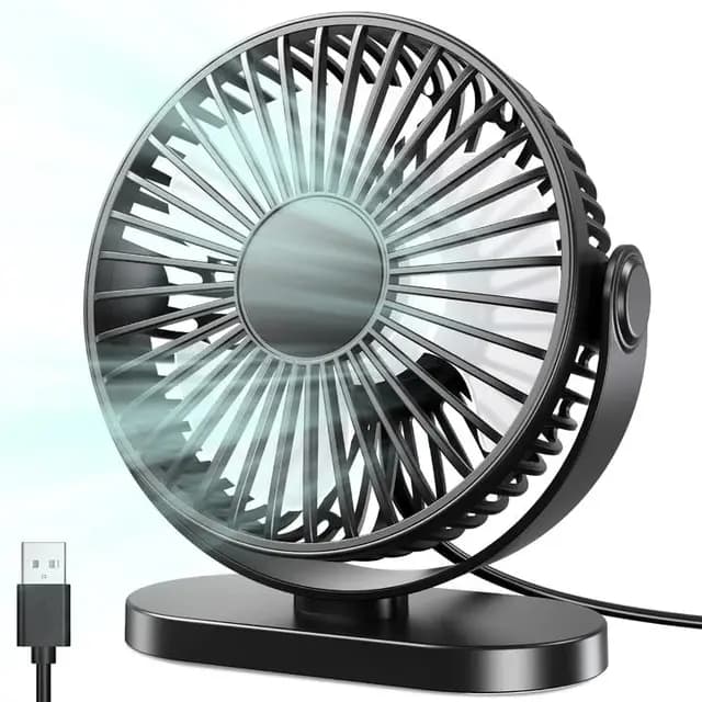 Ventilador USB, Ventilador de Mesa Potente 3 Velocidades 360° Ajustable, Ventilador Silencioso y Apenas Vibra, Mini Ventilador con Gancho y Goma Antideslizante Adecuado Para Dormitorio/Oficina/Cocina