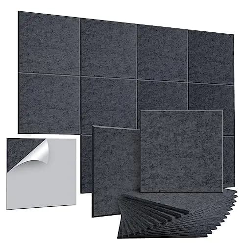 AGPTEK 12 Paquetes de Paneles Acústicos Autoadhesivos Paneles Insonorizados 30 X 30 X 0.9cm Paneles de Espuma Insonorizados de Alta Densidad, Ideales para Oficina y Estudio en Casa (Gris Oscuro)