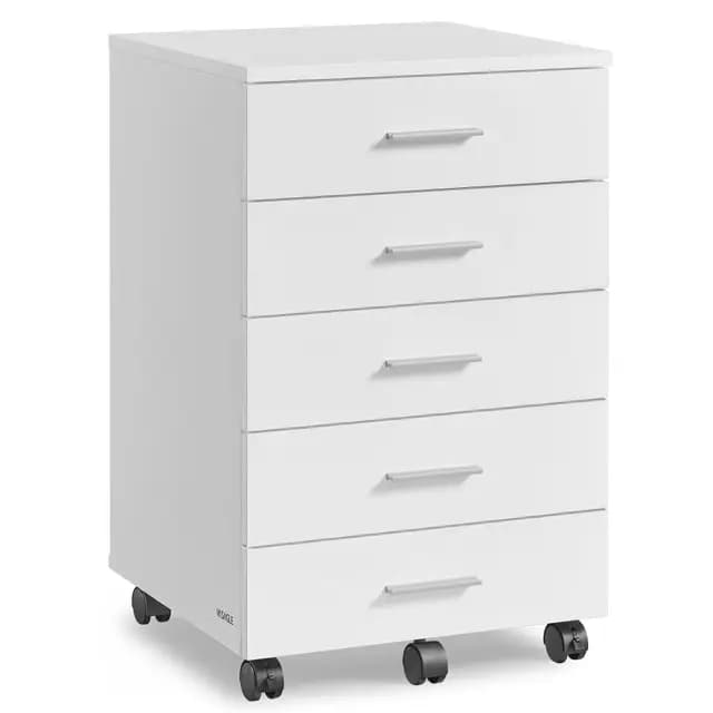 VASAGLE Archivador Móvil, Armario Móvil de Archivos, Cajonera, Soporte para Impresora con 5 Cajones, con Guías Deslizantes sin Tornillos, para Oficina, Casa, Blanco Nube OFC081W01