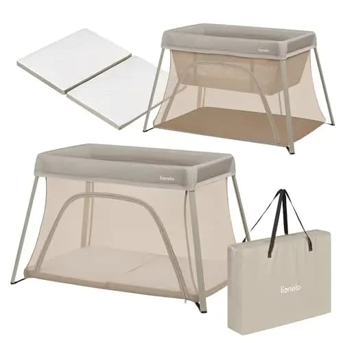 lionelo Cuna de Viaje Parque Cuna Bebe 3 en 1 Alice de 0 a 15 kg Colchón de Espuma, 2 Niveles de Altura, Plegable, Pequeña, Ligera, Entrada Lateral, Bolsa de Viaje