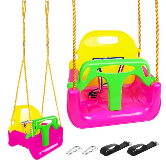 KINSPORY Columpio infantil 3 en 1, asiento de bebé ajustable, columpio de jardín para niños, interior y exterior (rosa oscuro)