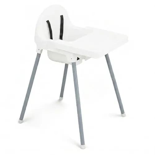 ALMAR Baby Trona para Bebé con Bandeja Extraíble y Arnés de Seguridad – Tona alta de Comer Infantil Estable, Fácil de Limpiar y Montaje Rápido – Color Blanco y Gris
