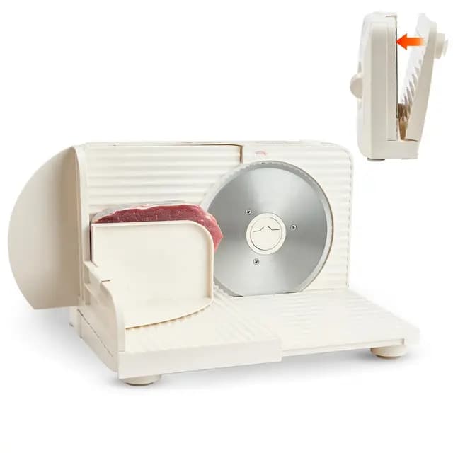 VEVOR Cortafiambres Eléctrico 180 W, Cortadora de Fiambre con Cuchilla Afilada de 170 mm, Velocidad de Corte de 60 a 90 RPM, Grosor Ajustable de 0 a 15 mm, para Carne Congelada, Jamón, Baguette