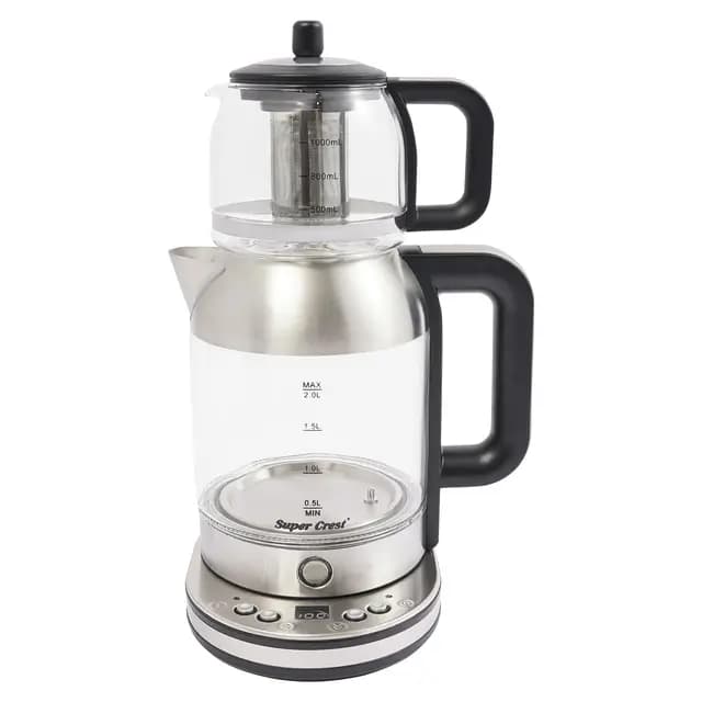 Máquina De Té Turco,Hervidor Eléctrico Doble 2,5 L Con Tetera De Vidrio 1l 2000w Ajuste De Temperación Y Función De Mantenimiento Caliente,Para Familia Y Aficionado Del Té