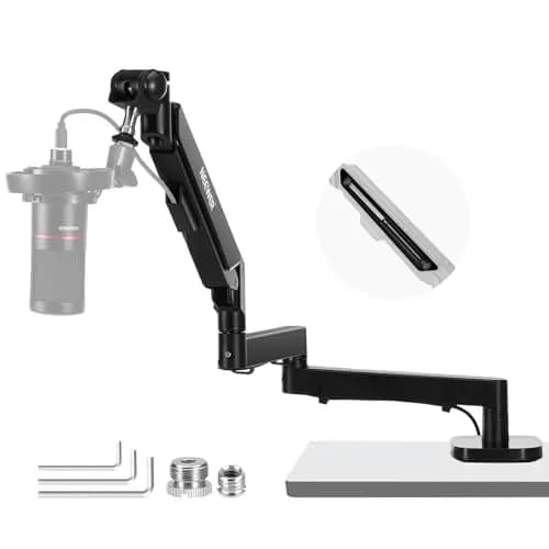NEEWER Soporte de Escritorio con Brazo de Micrófono de Perfil Bajo, 360° Brazo Giratorio con Amortiguación Ajustable, Compatible con Shure MV7 SM7B Blue Yeti Micrófono Podcast Streaming Juegos, MS002
