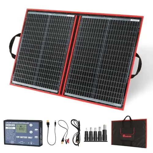 DOKIO Panel Solar PLEGABLE 100w 12v monocristalino portátil, impermeable, ideal para la energía solar al aire libre, embarcaciones, camping, caravanas o autocaravanas