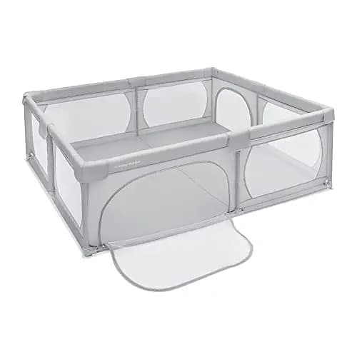 Moby-System Parque Infantil Bebé Plegable - Centro de Actividades con Base Antideslizante 200x140cm - Corralito Impermeable con Ventanas y Cremallera, Incluye Bolsa de Transporte - Gris