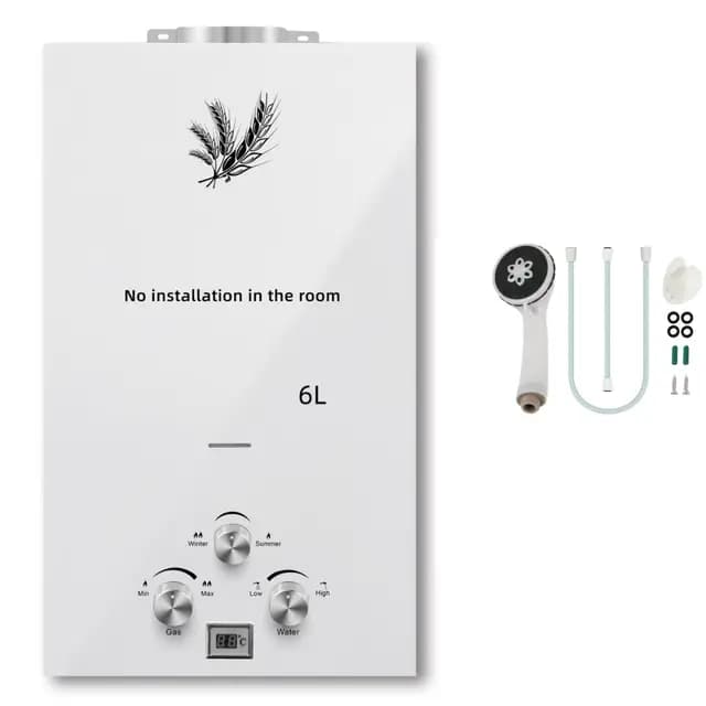 Calentador de Agua de Gas de 6L Propano Butano,Calentador de Agua Portátil de 12 KW,Caudal de Agua 6L/min,con Modos de Invierno y Verano,para Baño/Cocina/Autocaravana/Camping(6, Litros)