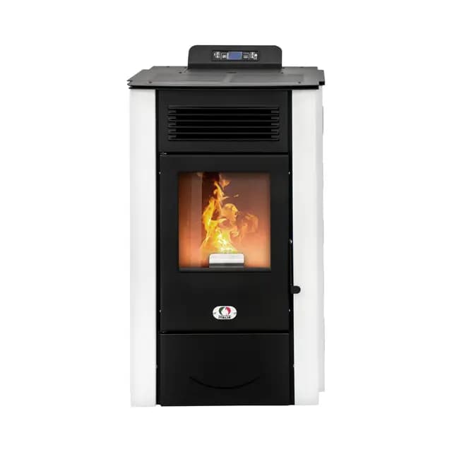 STUFE A PELLET ITALIA Colorado 15 kW | estufa de pellets eficiencia 92% calienta 140 m² autonomía 15 horas programable 5 velocidades y niveles de potencia 24 meses garantía blanco