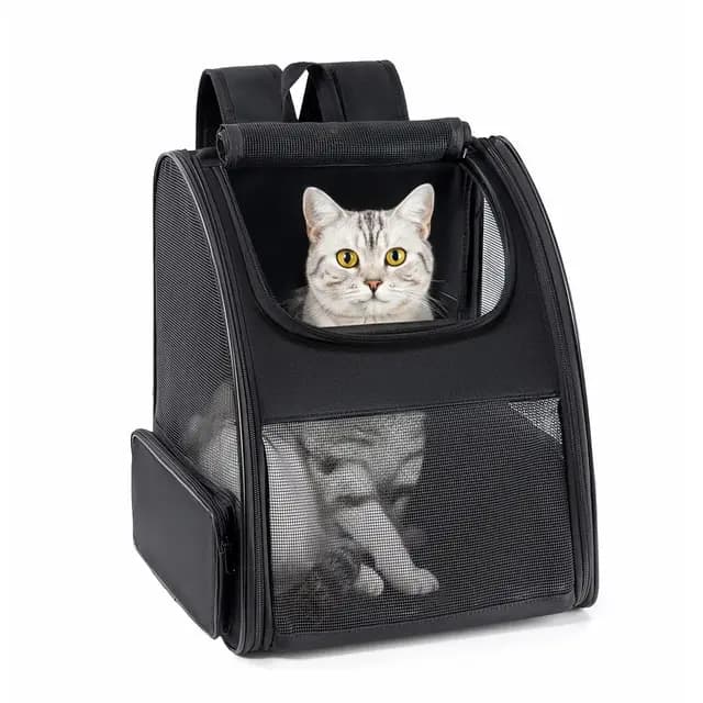 Conlun Mochila Gato y Transportin Perro pequeño para Perros pequeños y Gatos de hasta 7 kg, Mochila para Perros Ventanas de Malla en 3 Lados, para Viajes y Senderismo,Negro