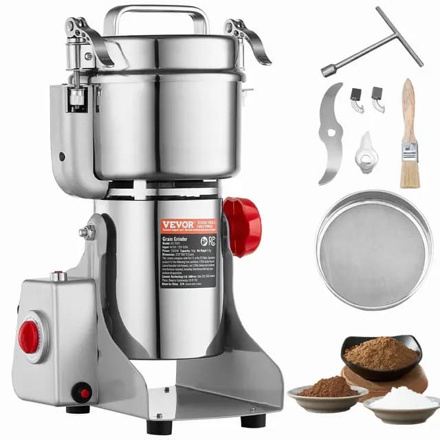 VEVOR Molinillo de Especias Comercial Capacidad de 750 g Molinillo de Cereales Eléctrico 2000 W Molinillo de Alta Velocidad 28000 rpm para Granos Secos Especias Cereales Café Maíz Pimienta