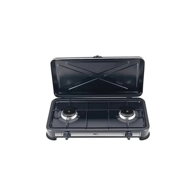 Melchioni Family | Hornillo de Gas 2 Fuegos Negro MINERVA 2 – Compacto, Potente y Perfecto para Camping y Outdoor