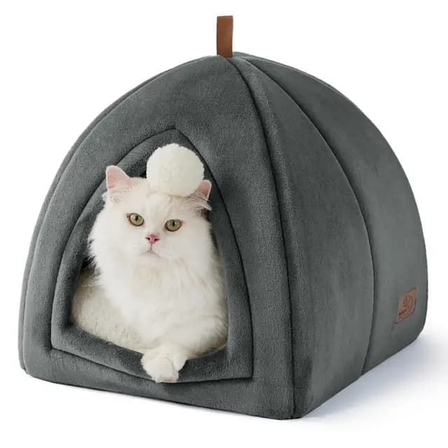 Bedsure Cueva para Gatos Gris Oscuro - Cama Plegable para Gatos con Cojín Lavable, Tienda para Gatitos Pequeños y Medianos, Casa Suave y Cálida para Interior, 40x40x40cm