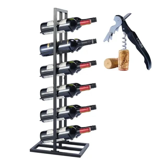 Botellero para botellas 6 o 12 - Gabinete de vino - Portabotellas de vino - Almacenamiento de vinos con sacacorchos - Negro - Recubrimiento en polvo Metal Acero Botelero Estilo industrial