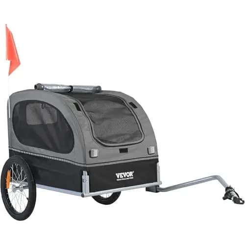 VEVOR Remolque para Perros, 30 kg, Acero al Carbono, Tejido Oxford 600D, Polipropileno, Plegable, 1440 x 720 x 779 mm, tamaño Plegado 760 x 560 x 195 mm, Color Naranja y Gris