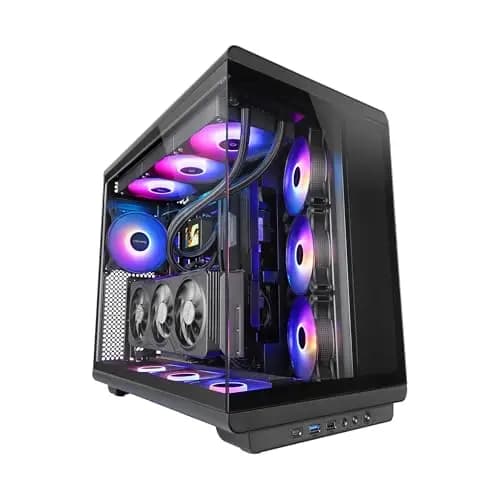 Mars Gaming MC-Rev, Caja Gaming ATX, Doble Cristal Templado, 3X Ventiladores ARGB Invertidos 12cm, Montaje Vertical de Tarjetas Gráficas, Torre PC con Soporte Refrigeración Líquida hasta 360mm, Negro