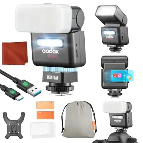 Godox IT32 para Fujifilm Cámara Flash IT32 TTL Mini Flash con X5F Disparador Flash Difusor HSS 2.4GHz Sistema X GN18 Flash Cámara Pantalla Táctil Reflector Integrado Luz LED Filtro de Color Magnético