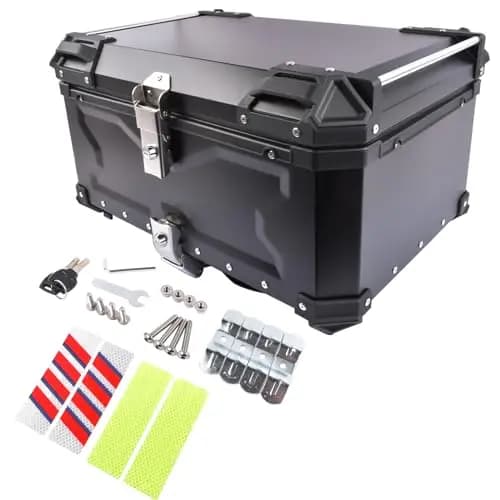 65L Motocicleta Top Case Aluminio Impermeable, Boot Caja Trasera con Cerradura de Seguridad para el Equipaje con Placa de Montaje, Negro