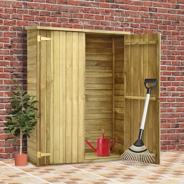 Tidyard Caseta Herramientas Jardín 4 Estantes de Apoyo Gabinete Caseta Herramientas Cobertizo Armario Exterior Madera Jardín Pino Impregnada 123 x 50 x 171 cm