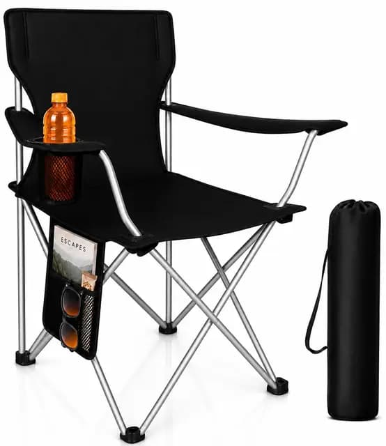 EDIESI, Silla Plegable Camping, de Acero y Tejido Oxford, Asiento Ligero y Resistente para Playa, Pesca, Picnic, Jardín y Actividades Exterior (Negro Azabache)