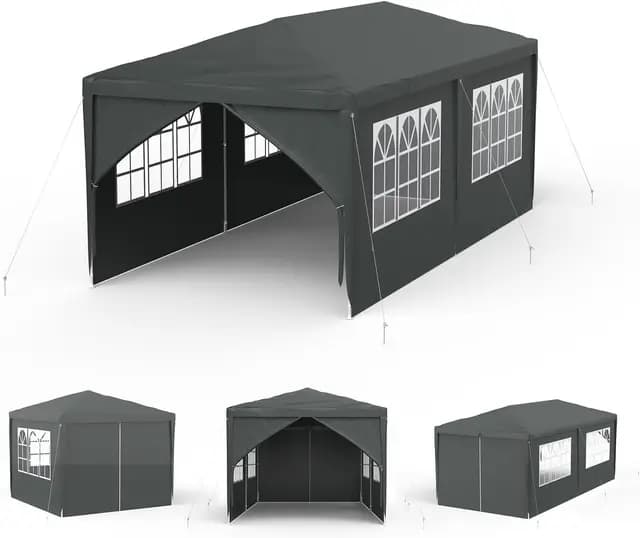 Aufun Carpa para fiestas, 3 x 6 m, resistente al agua, para jardín, exterior, protección UV, con 6 paredes laterales extraíbles y techo, resistente al invierno, camping, color antracita