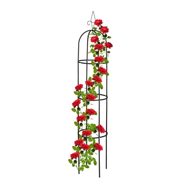 Relaxdays Tutor Plantas Obelisco, 200 cm de Altura, Soporte Enredaderas Metal, Guía Trepadoras Rosales Jardín, Negro