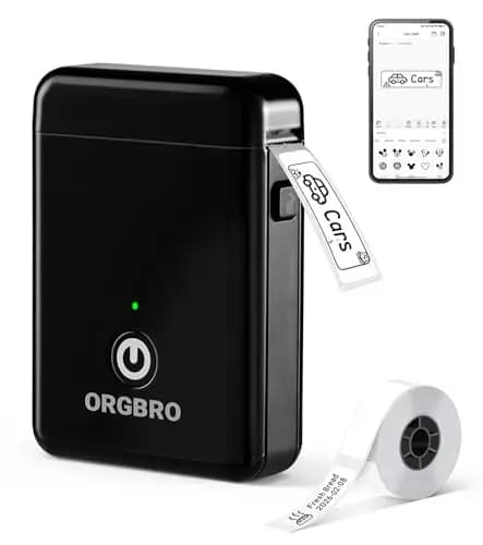ORGBRO X1 Etiquetadoras, Impresora Térmica de Etiquetas Autoadhesivas Portátil Bluetooth Mini Label Maker Compatible con iOS/Android para Hogar y Oficina - Incluye 1 Rollo de Etiquetas (Negro)