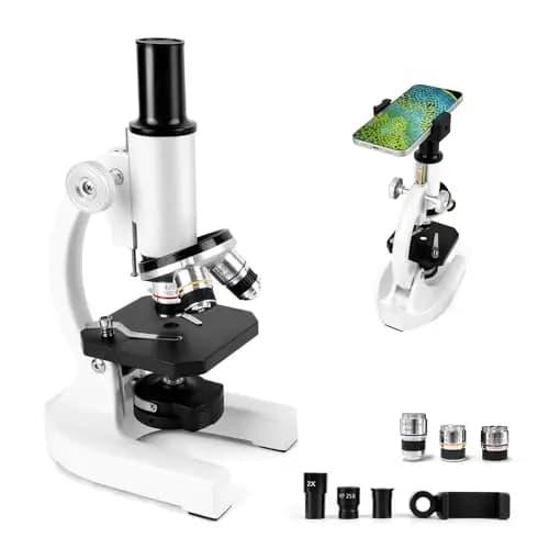 Microscopio de 40-2000x, microscopio profesional de metal para adultos y niños, con oculares de 10x y 25x, lentes de 4x 10x 40x, lupa de 2x y set de accesorios, ideal para biología y metalurgia