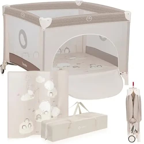 LIONELO BONNIE Parque Infantil Bebe hasta 15 kg, desde el Nacimiento hasta los 36 meses Acceso Lateral con Cremallera, Laterales de Malla Aireada, Plegado Rápido, Ruedas con Freno, Bolsa de Transporte