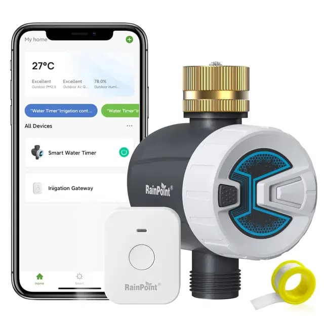 RAINPOINT Programador Riego WiFi, Temporizador Riego Automatico WiFi con Entrada de Latón, Modo de Ciclo y Remojo, Control Remoto App a través de WLAN de 2,4 GHz o Bluetooth, para Césped y Jardín