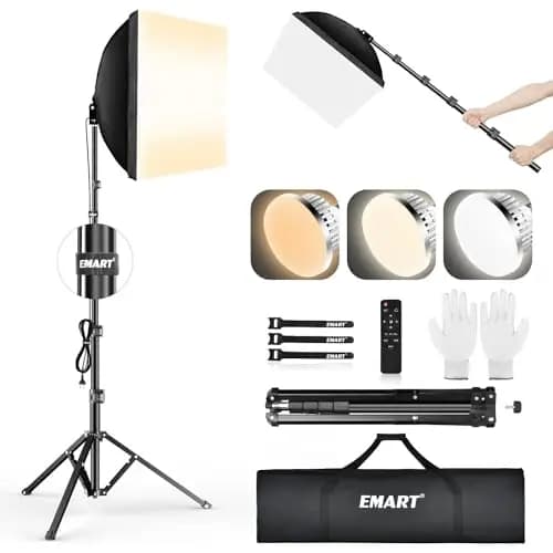 EMART Softbox Set, Kit Softbox per Studio Fotografico de 40x40 cm con y Bombilla Led de 85 w (3000K-6000K) con Mando a Distancia para Estudio Fotográfico, Retratos y Grabación de Vídeo (1 Pack)