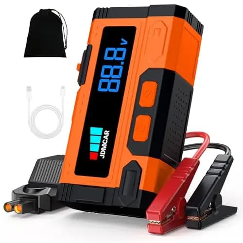 JDMCAR Arrancadores de Bateria de Coche - 𝟏𝟎𝟎𝟎𝟎𝐀 𝟏𝟐𝐕 Arrancador de Coches Motor 9.0L Gasolina o 8.5L Diesel, Arrancador portatil con Pantalla LCD y Carga Rápida y Linterna LED- Upgraded
