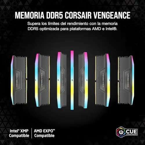 CORSAIR Vengeance RGB DDR5 RAM 16GB (1x16GB) hasta 6000MHz CL36-44-44-96 1.35V AMD Expo Intel XMP 3.0 Memoria de Ordenador de Sobremesa – Gris (CMH32GX5M1E6000Z38)