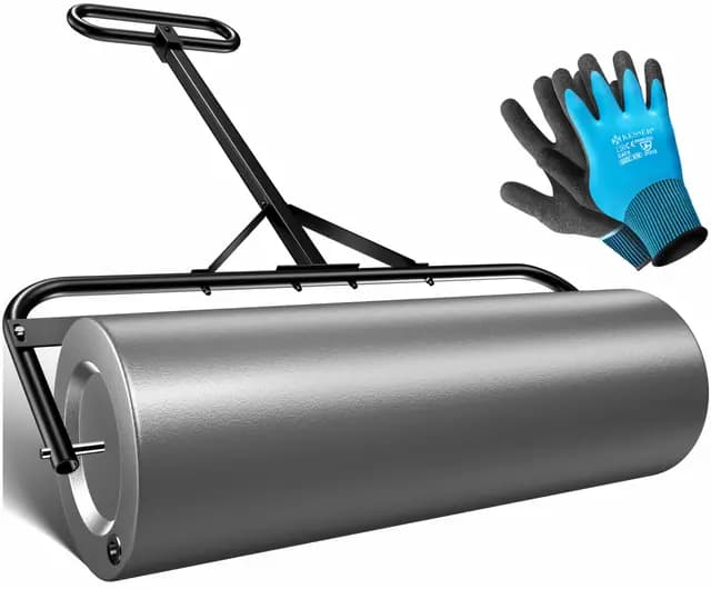 KESSER® Rodillo para césped de metal rellenable con agua o arena con 63 litros de volumen de llenado y 99 cm de ancho | Rodillo de jardín incluye guantes | Rodillo manual rodillo para césped rodillo