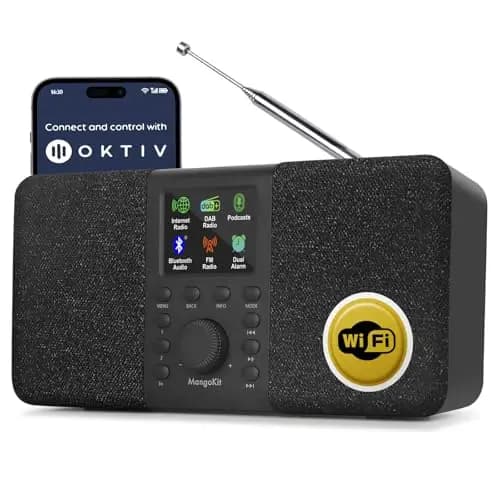 SR20 Radio por Internet con WiFi,Radio Dab Portátil con Altavoz Bluetooth,Reproductor de Podcast,FM,Radios de Cocina de Red y Batería,Sonido Estéreo,Pantalla a Color,Doble Alarma-Negras
