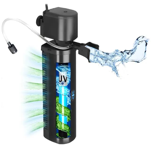 Tararium Filtro de inmersión con luz UV 1500L/h para acuarios de 150 – 600 litros – Filtro interior 4 en 1 para agua dulce/salada y tanques de tortugas con filtración multietapa